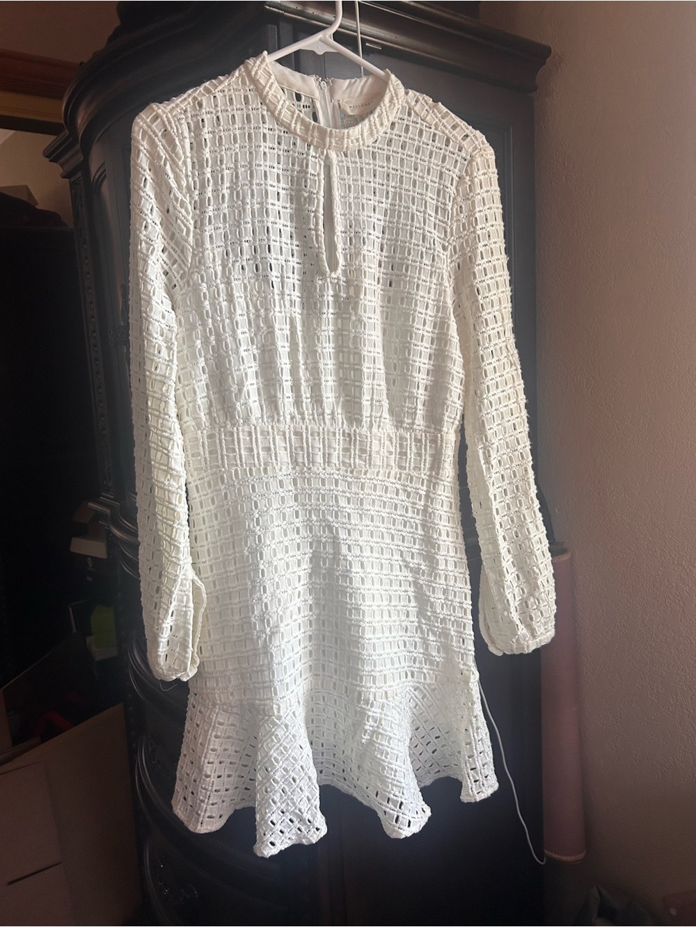 MELLODAY White Crochet Long-Sleeve Mini Dress